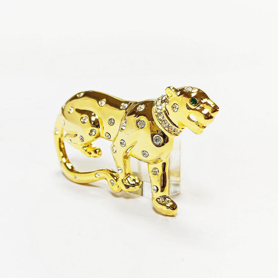 Gold Panther Brooch • Luxury Gold gilded & Crystals Jungle Animal Lapel Brooch • Powerful Feline Jewelry • Bold Gift for Big Cat Lover