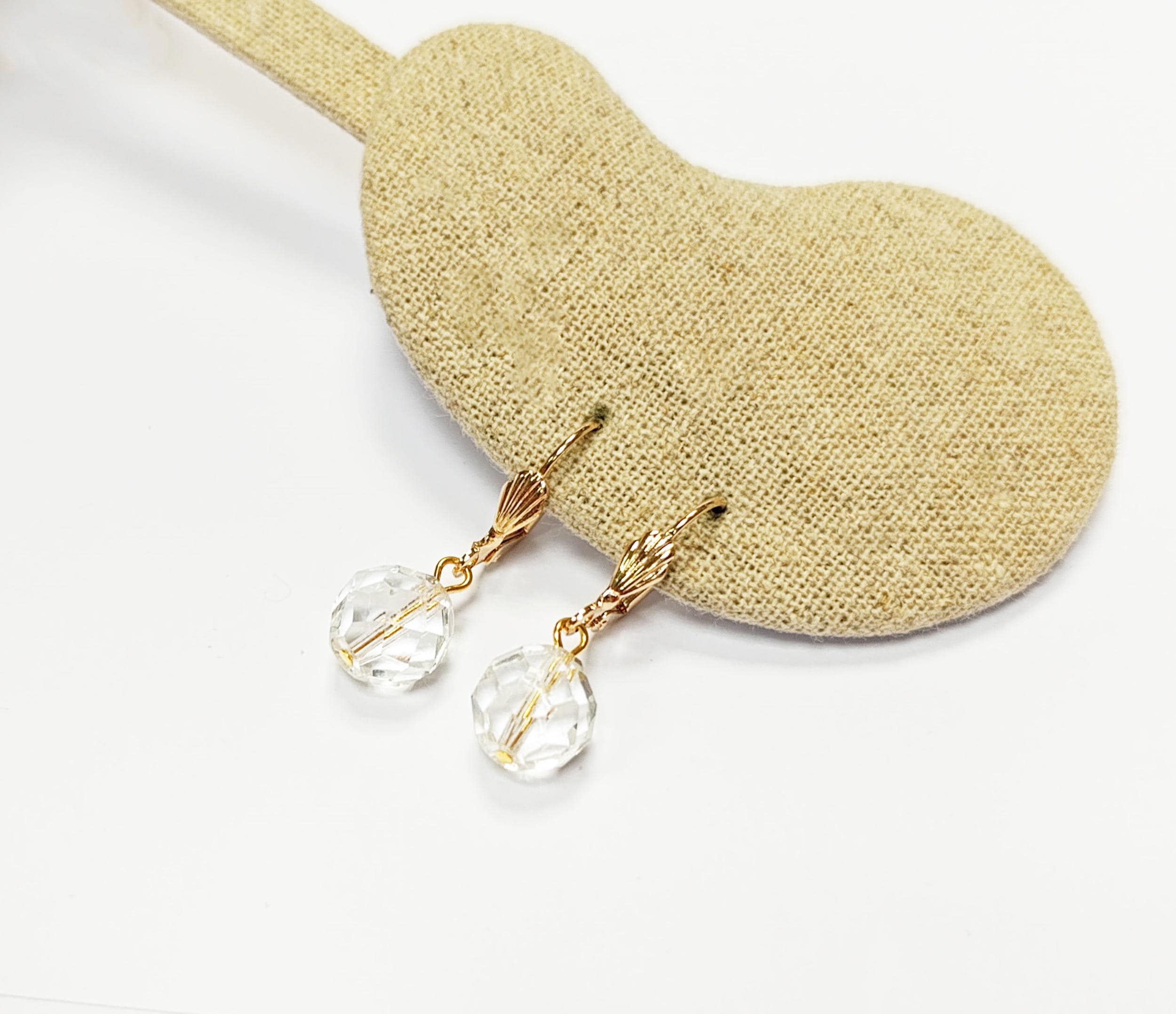 Crystal Balls Earrings • 18K Gold Plated Lever Back Hooks and Dangle Faceted Ball Beads • Minimalist Everyday Jewelry for Women • Bold Gift