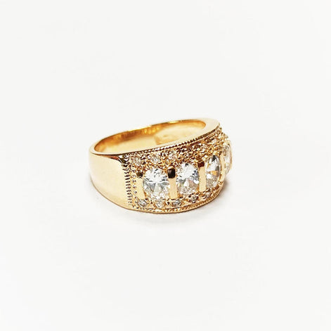 Diamond Gold Band Ring, Elegant 18K Gold-Plated White Diamond CZ Stones, April Birthstone Jewelry, Statement Cocktail Wedding, Birthday Gift