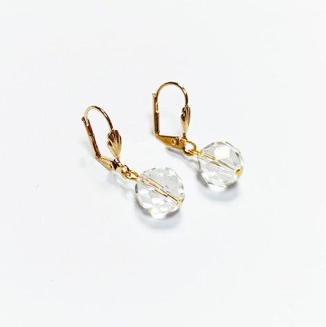 Crystal Balls Earrings • 18K Gold Plated Lever Back Hooks and Dangle Faceted Ball Beads • Minimalist Everyday Jewelry for Women • Bold Gift