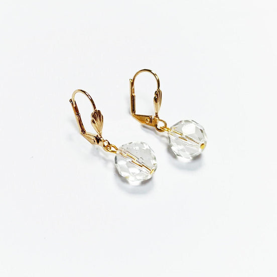 Crystal Balls Earrings • 18K Gold Plated Lever Back Hooks and Dangle Faceted Ball Beads • Minimalist Everyday Jewelry for Women • Bold Gift
