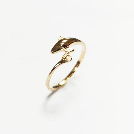Dolphin Gold Ring • 18K Gold Plated • Ocean Marine Wildlife Fish Theme Band Ring • Sea Beach Lover Jewelry • Girls Unique Nautical Gift