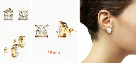 Gold Square Diamond Studs • Prong Set Stud Earrings • Minimalist Classic Jewelry• Unisex Gift