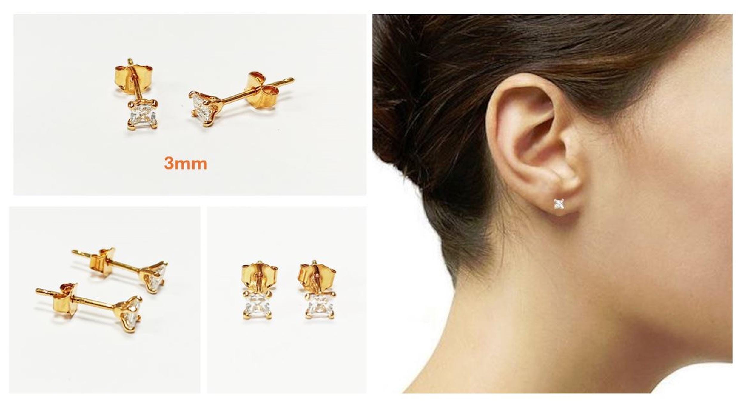 Gold Square Diamond Studs • Prong Set Stud Earrings • Minimalist Classic Jewelry• Unisex Gift