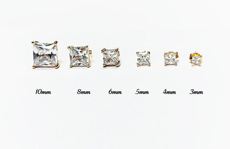 Gold Square Diamond Studs • Prong Set Stud Earrings • Minimalist Classic Jewelry• Unisex Gift