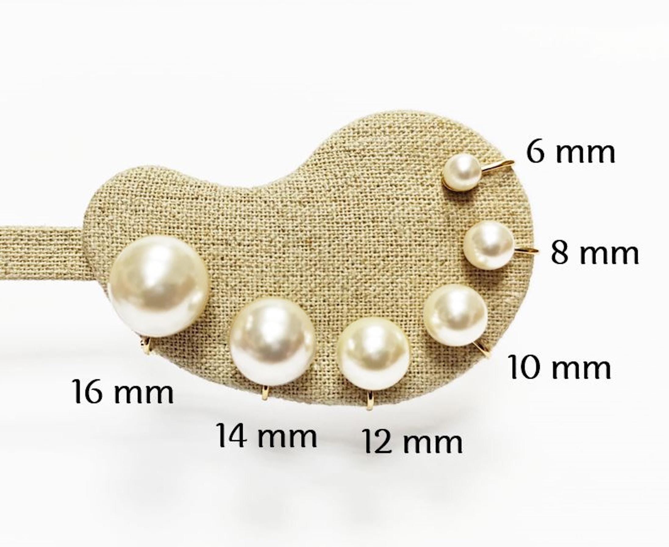 Pearl Discreet CLIP ON Earrings • 18K Gold Plated • Classic Diameter 6 to 16mm White Shell Pearls Non-Pierced Ears • for Wedding or Everyday
