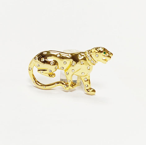 Gold Panther Brooch • Luxury Gold gilded & Crystals Jungle Animal Lapel Brooch • Powerful Feline Jewelry • Bold Gift for Big Cat Lover