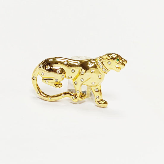 Gold Panther Brooch • Luxury Gold gilded & Crystals Jungle Animal Lapel Brooch • Powerful Feline Jewelry • Bold Gift for Big Cat Lover