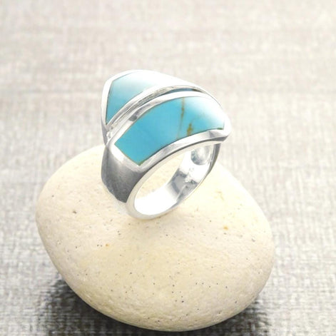 Blue Turquoise Ring - Sterling Silver - Turquoise Bypass Ring - Gemstone Crossing Ring - Turquoise Stone Ring - Framed Ring - Original Ring