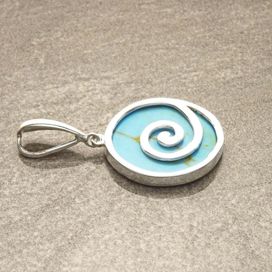 Turquoise Pendant, Sterling Silver, Blue Stone Pendant, Modern Geometric Round Spiral Pendant, Turquoise Gemstone Jewelry, Swirl Design