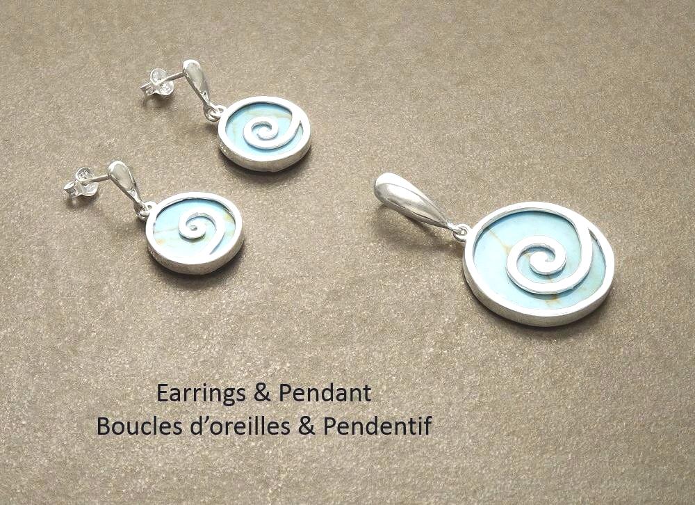 Turquoise Pendant, Sterling Silver, Blue Stone Pendant, Modern Geometric Round Spiral Pendant, Turquoise Gemstone Jewelry, Swirl Design
