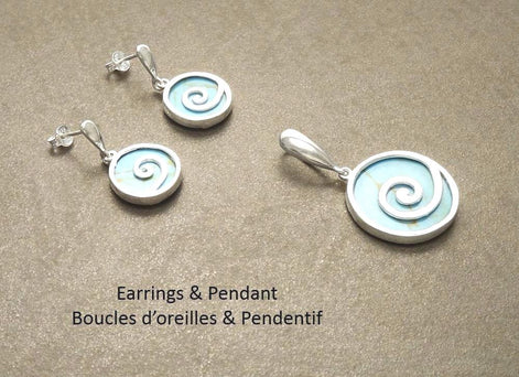 Turquoise Pendant, Sterling Silver, Blue Stone Pendant, Modern Geometric Round Spiral Pendant, Turquoise Gemstone Jewelry, Swirl Design
