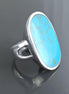 Blue Turquoise Ring, Sterling Silver, Turquoise Flat Stone, Original Rectangle Oval Form Ring, Modern Designer Setting Shape Jewelry