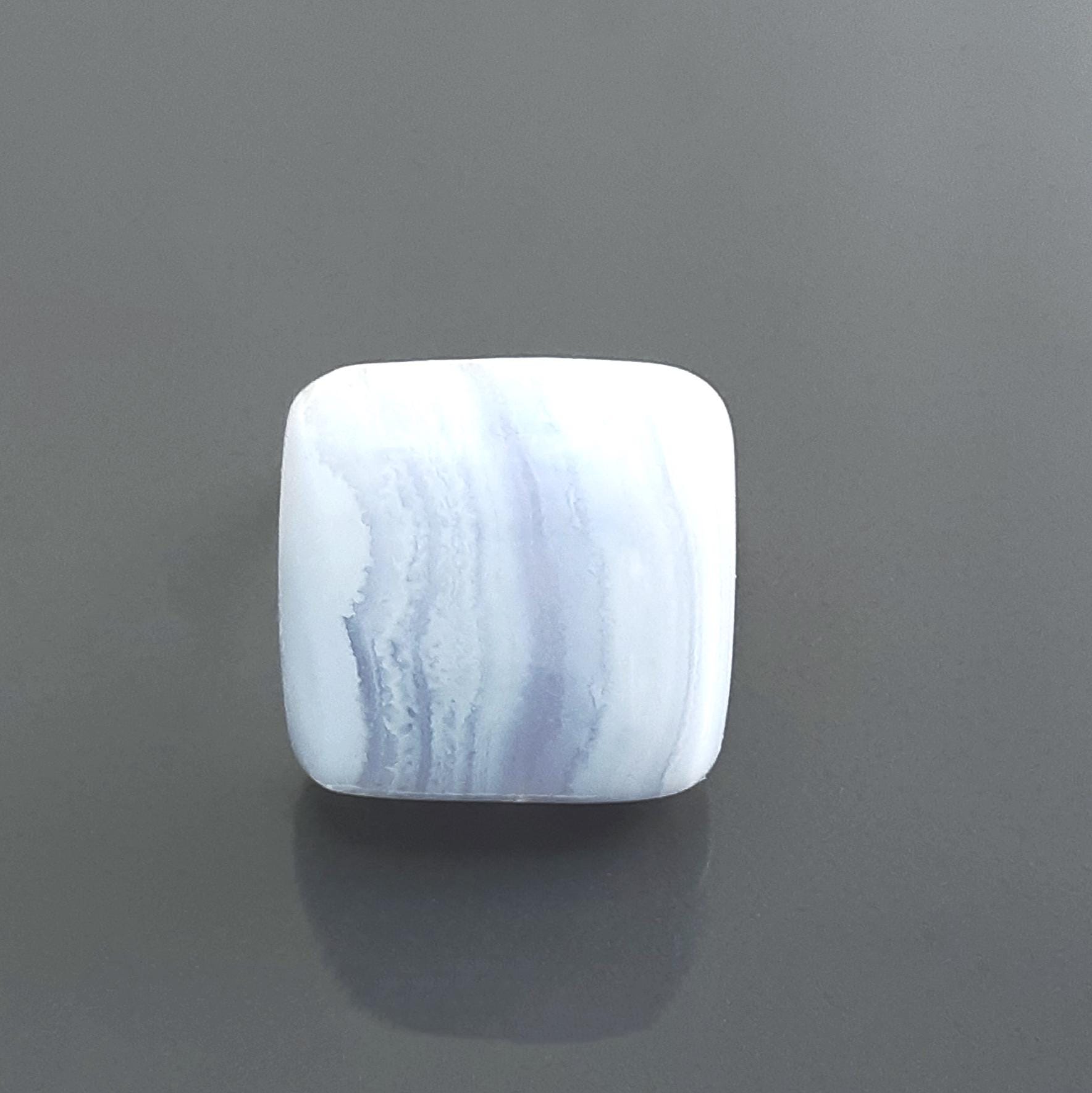 925 NATURAL Chalcedony Blue Square Ring Sterling Silver, Striped Stone, Modern Minimalist Geometric Lined Style, Designer Jewelry