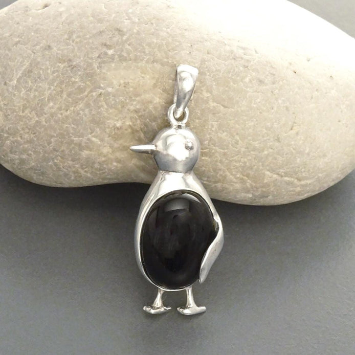 Penguin, Sterling Silver, Razorbill Auk Necklace Animal Jewelry Bird Pendant Dainty Jewelry Dainty Pendant Black Onyx Stone