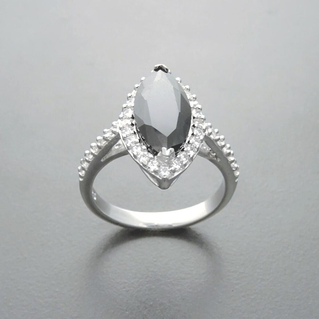 Black Marquise Ring, Sterling Silver, Black and White Lab Diamonds simulant (CZ), Engagement Ring, Modern Marquise Ring, Valentines Day Gift