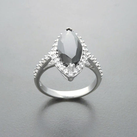 Black Marquise Ring, Sterling Silver, Black and White Lab Diamonds simulant (CZ), Engagement Ring, Modern Marquise Ring, Valentines Day Gift