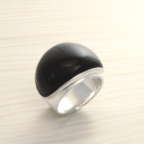 Large Onyx Ring Sterling Silver 925 • Wide Black Stone Band • Comfortable Modern Jewelry