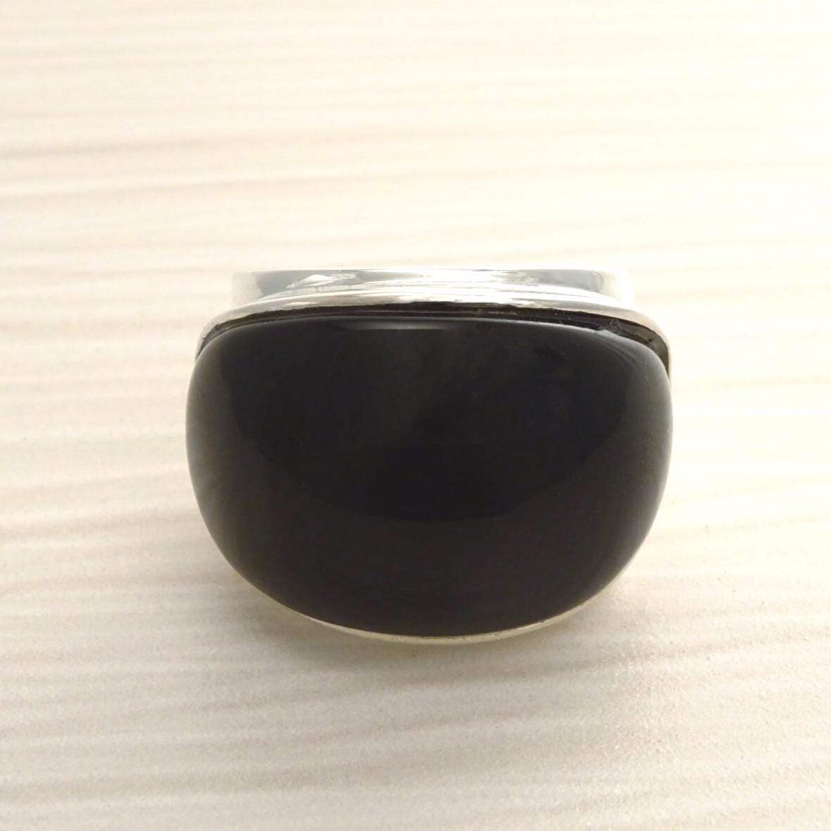 Large Onyx Ring Sterling Silver 925 • Wide Black Stone Band • Comfortable Modern Jewelry