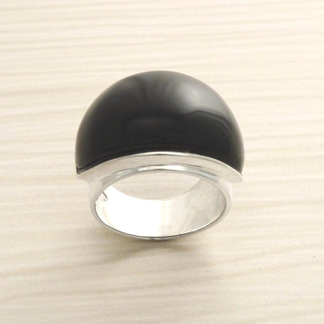 Large Onyx Ring Sterling Silver 925 • Wide Black Stone Band • Comfortable Modern Jewelry