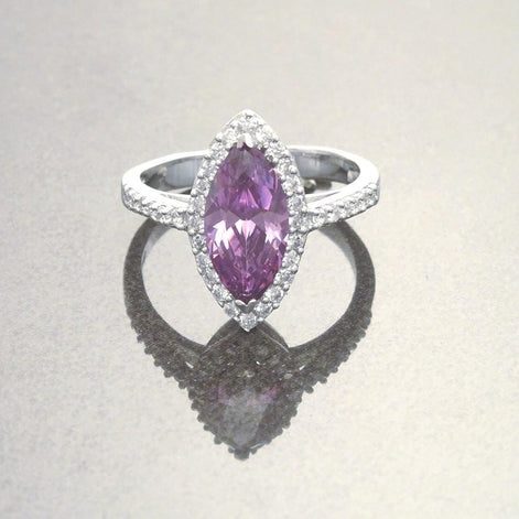 Amethyst Color Marquise Ring, Lab Diamonds Amethyst simulant (CZ), Sterling Silver Ring, Engagement Ring, Pave Cluster Ring, Valentines Day