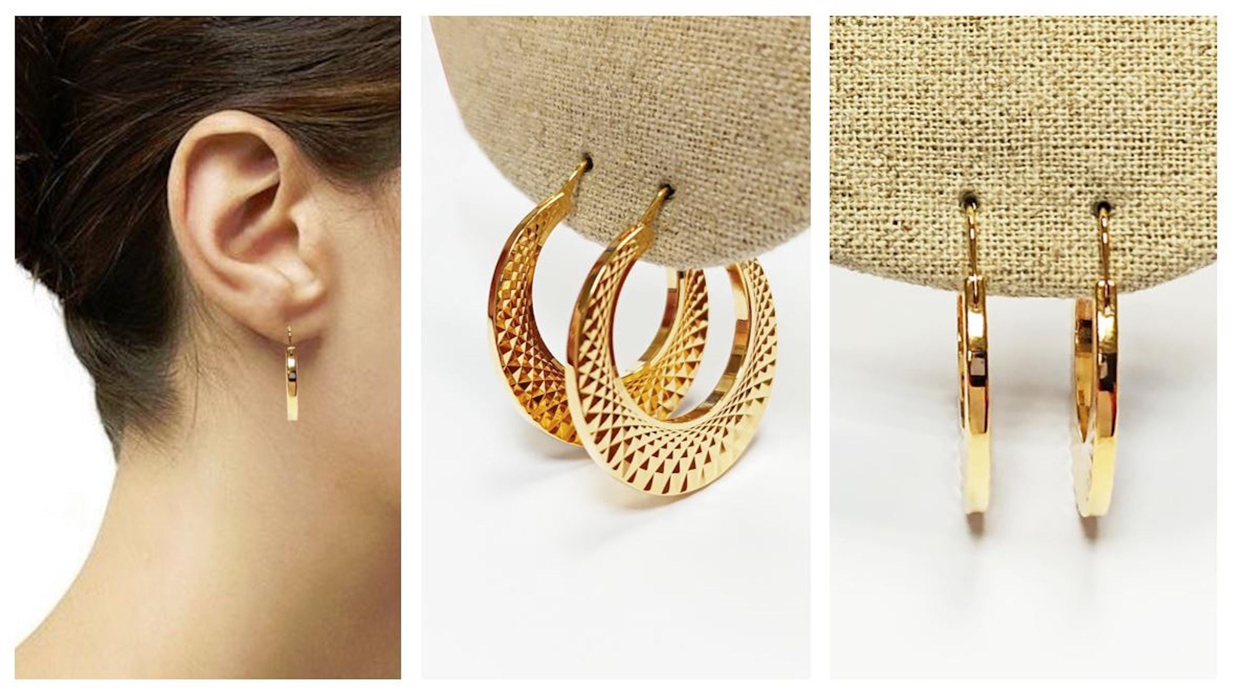 Textured Crescent Hoop Earrings • 18K Gold Plated Diamond-Cut Geometric Hoops