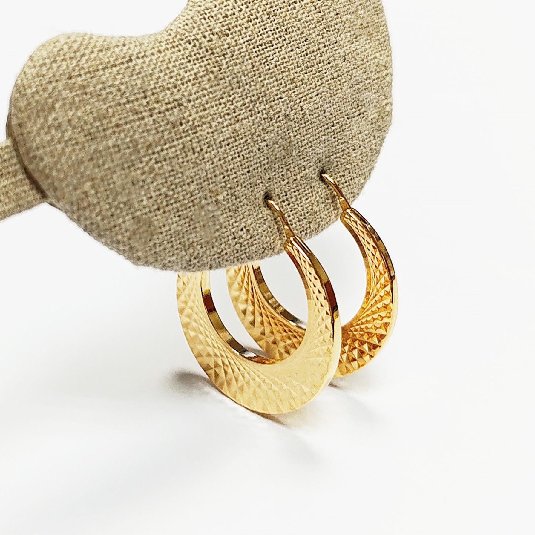 Textured Crescent Hoop Earrings • 18K Gold Plated Diamond-Cut Geometric Hoops