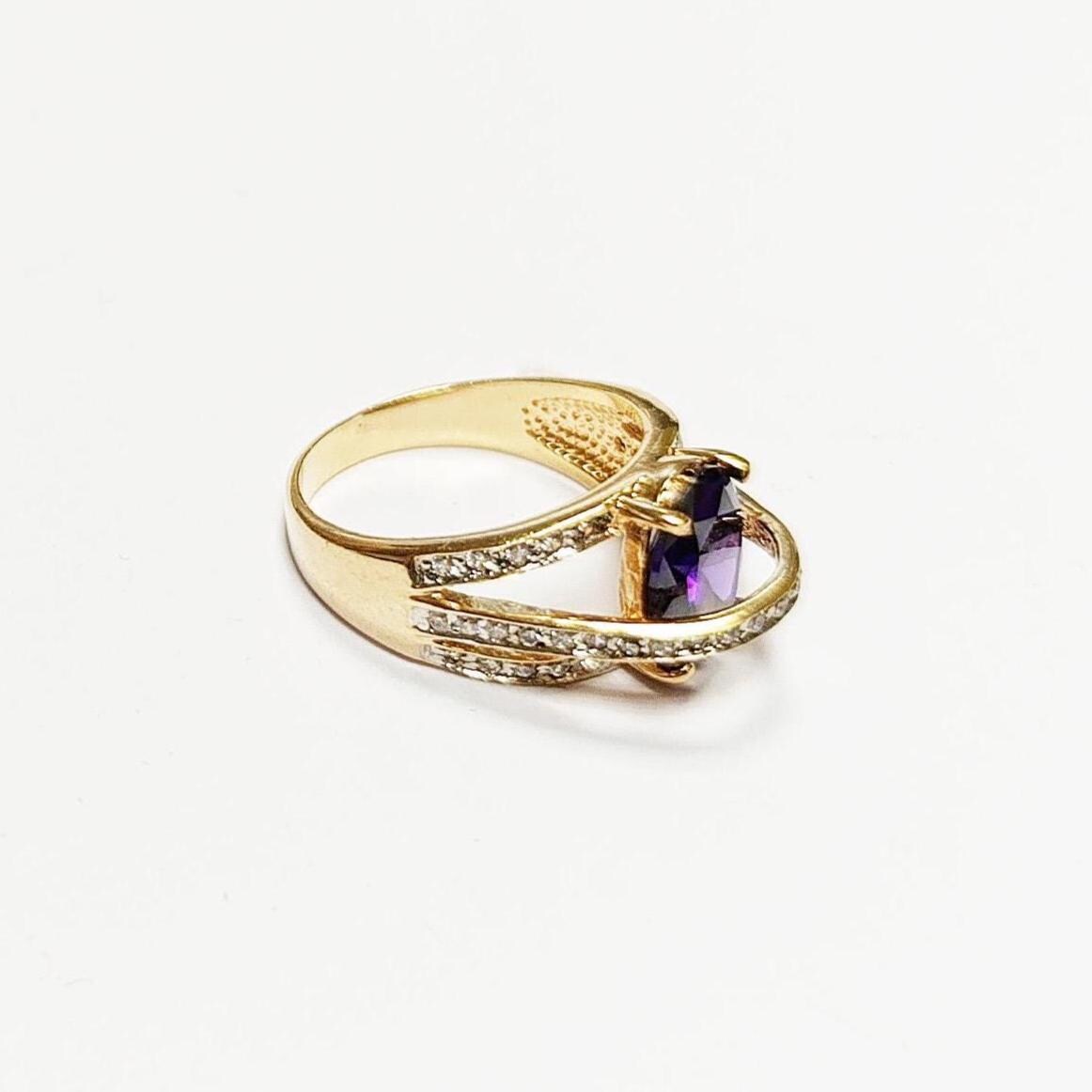 Amethyst Gold Ring, Luxurious Diamond Pave Band, Cocktail Jewelry, Statement Gift