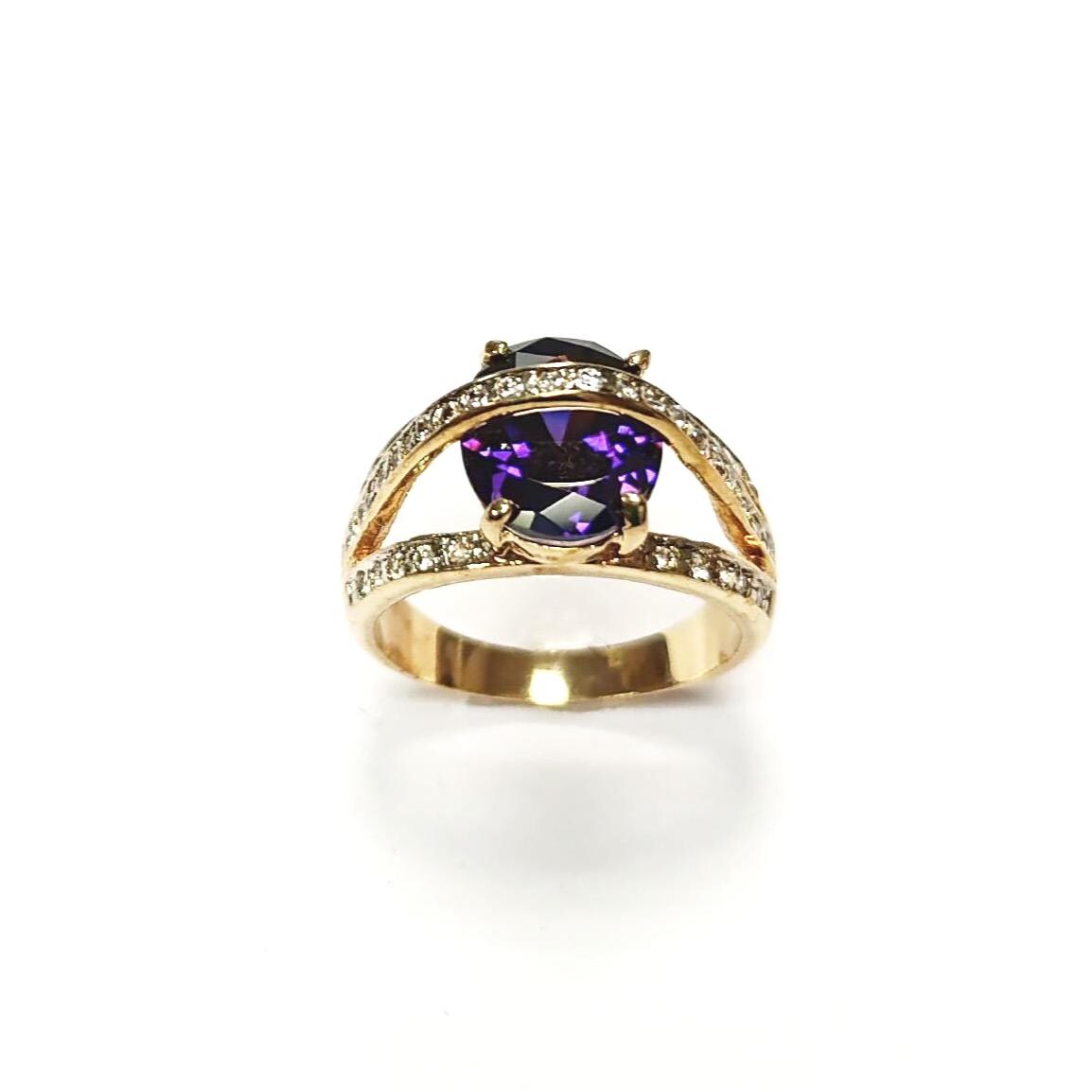 Amethyst Gold Ring, Luxurious Diamond Pave Band, Cocktail Jewelry, Statement Gift