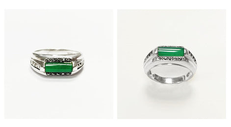Green Onyx Signet Ring • Sterling Silver • Stylish Vintage Art Deco Style Inspired Jewelry • Rectangular Greenery Agate Stone