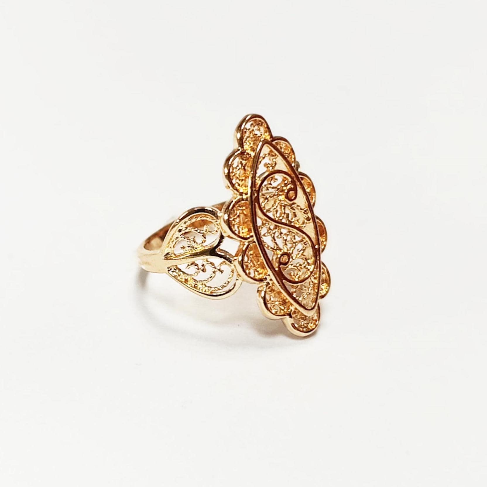 Marquise Filigree Ring • 18K Gold Plated • Art Deco Lace-Inspired Design • Vintage Floral Filigree Glam Jewelry • Statement Gift for Woman