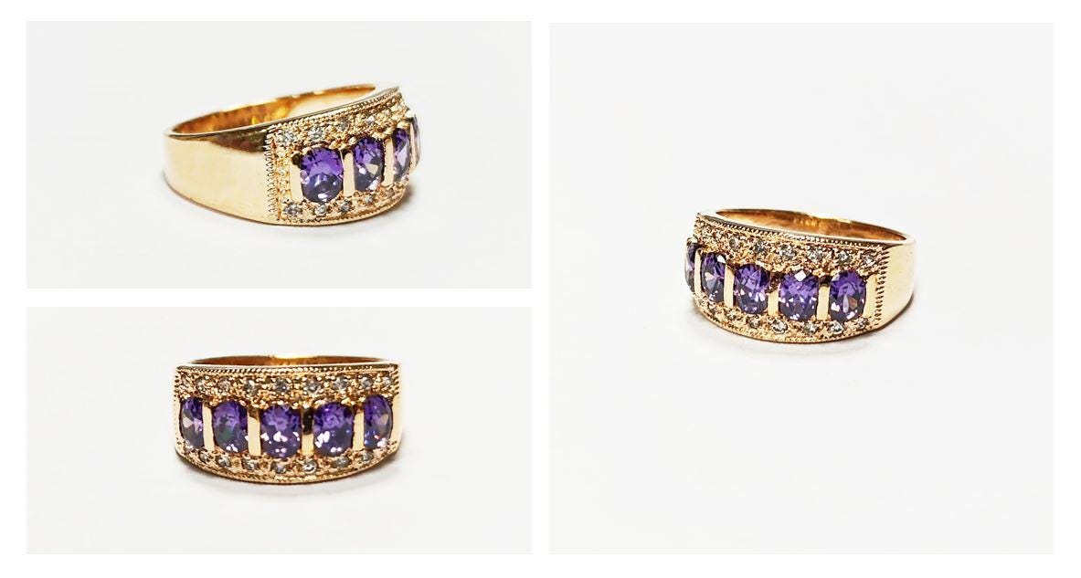 Amethyst Gold Band Ring, Elegant Purple February Birthstone, Luxurious Jewelry, Statement Gift