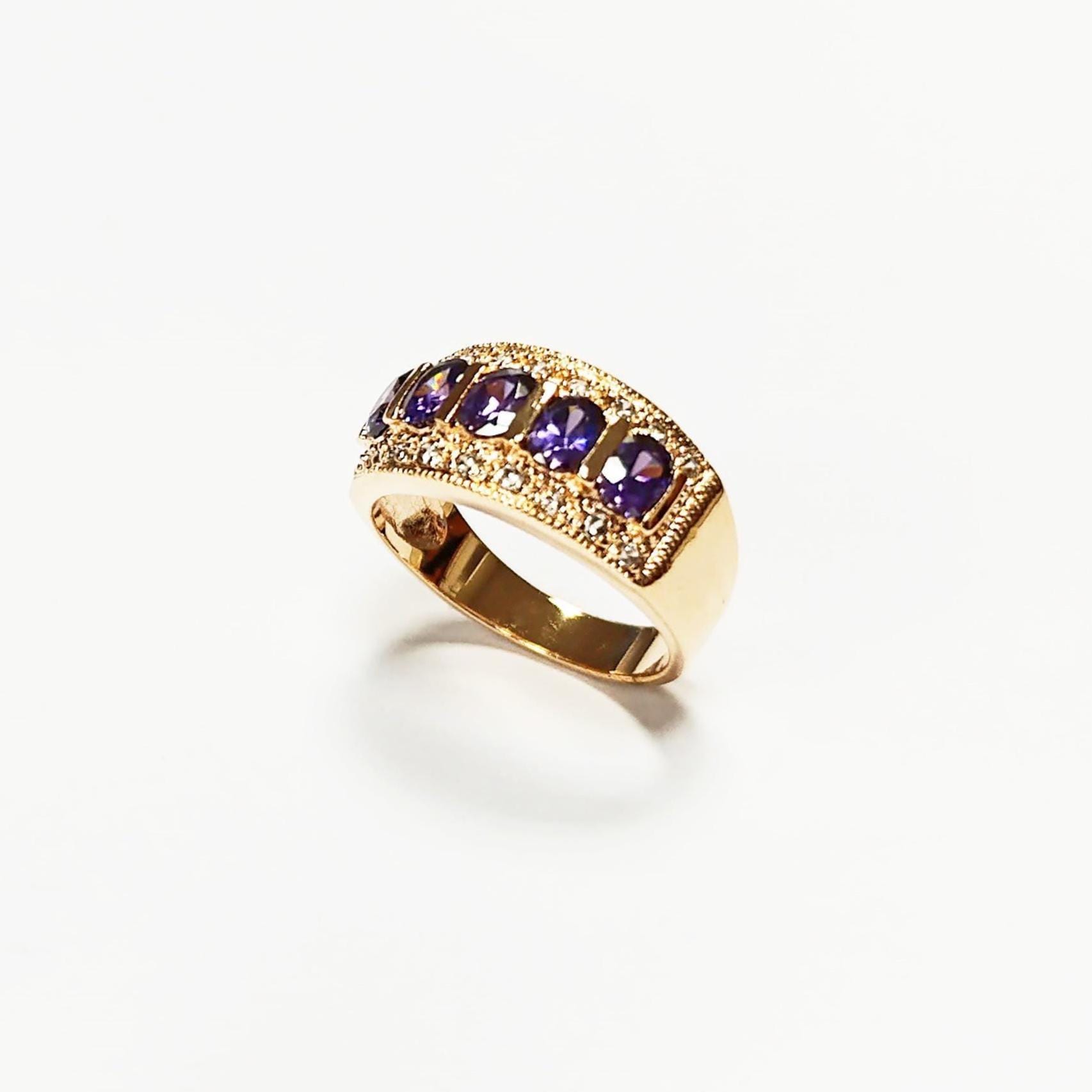 Amethyst Gold Band Ring, Elegant Purple February Birthstone, Luxurious Jewelry, Statement Gift