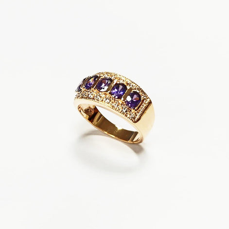 Amethyst Gold Band Ring, Elegant Purple February Birthstone, Luxurious Jewelry, Statement Gift