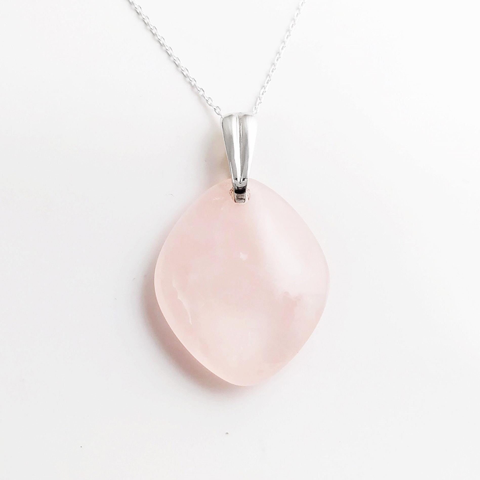Genuine Oval Quartz PENDANT, Sterling Silver and Natural Rose Quartz Pendant, Veined Pink Stone, Gemstone Birthstone, Stunning Quartz.