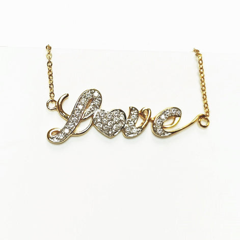 Gold Love Script Necklace, Romantic Gold-Plated Chain with Diamond Cz, Perfect Gift for Valentine's or Anniversary, for Girlfriend or Wife