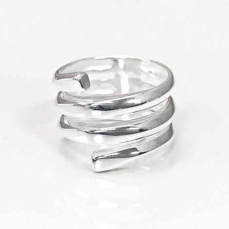 Infinity Wrap Ring, Sterling Silver, Coiled Ring, Bypass Ring, Cuff Ring, Spring Ring, Spiral Ring, Wrapped Ring, Open Ring, Wide Large Ring