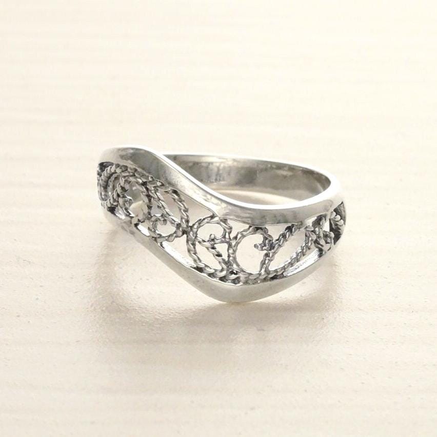 Oxidized Sterling Silver Filigree Ring, Boho Lace Design, Band Silver Jewelry
