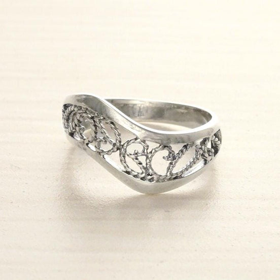 Oxidized Sterling Silver Filigree Ring, Boho Lace Design, Band Silver Jewelry