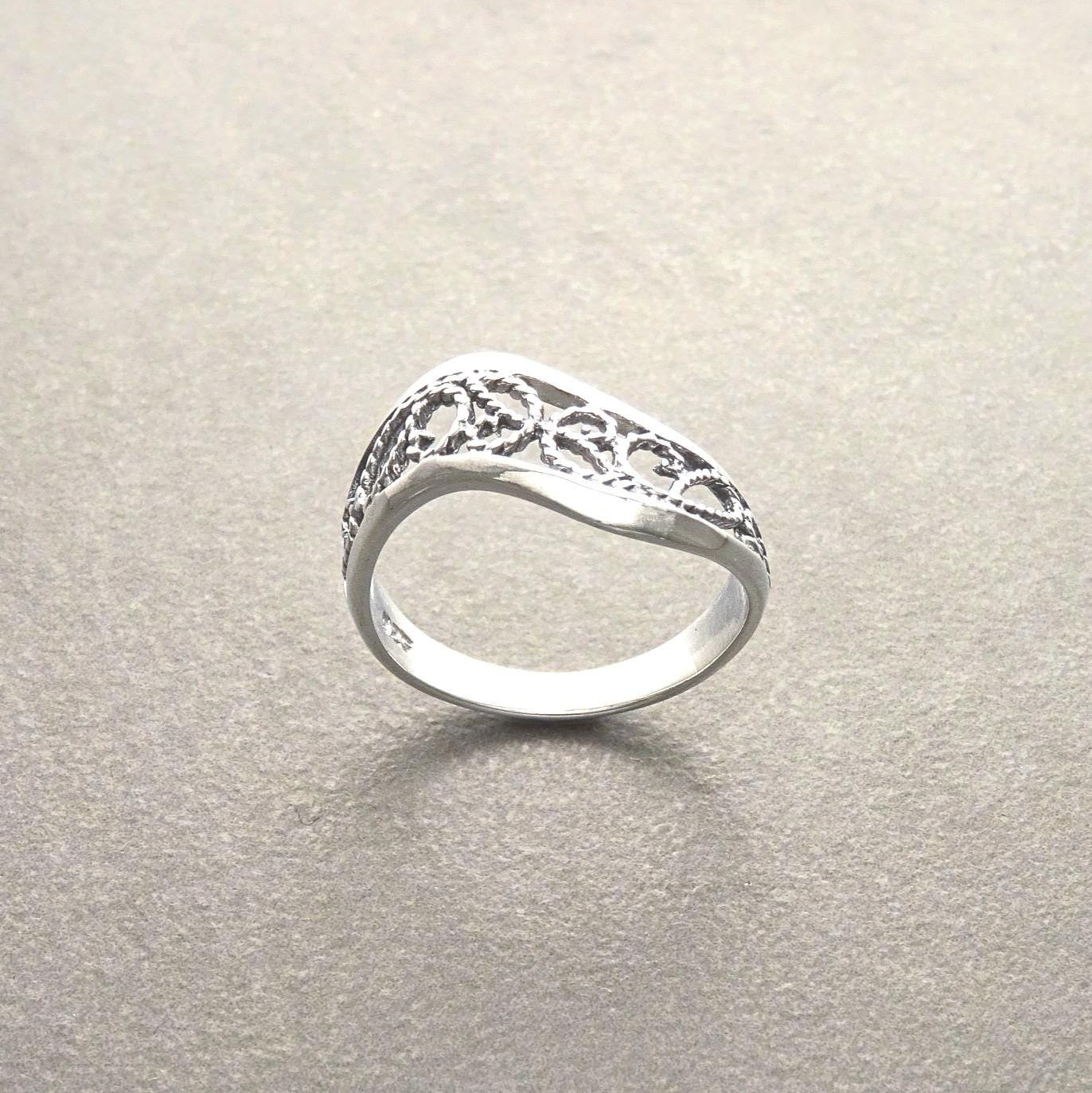 Oxidized Sterling Silver Filigree Ring, Boho Lace Design, Band Silver Jewelry