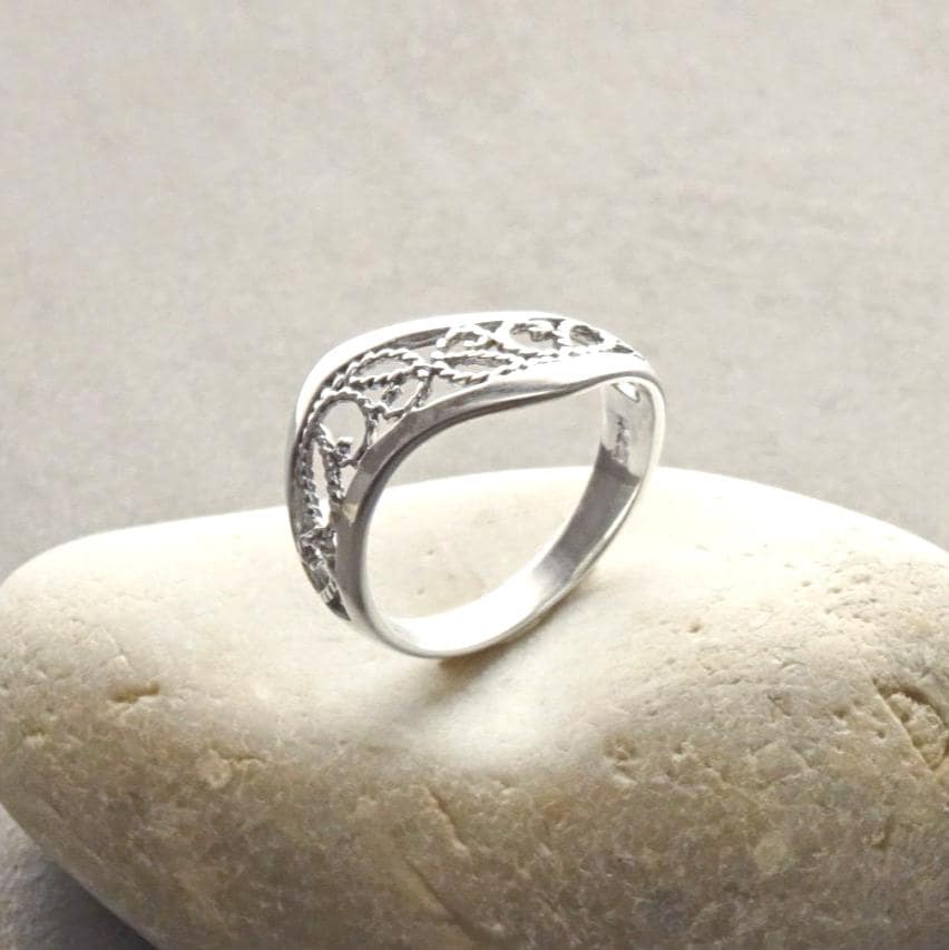 Oxidized Sterling Silver Filigree Ring, Boho Lace Design, Band Silver Jewelry
