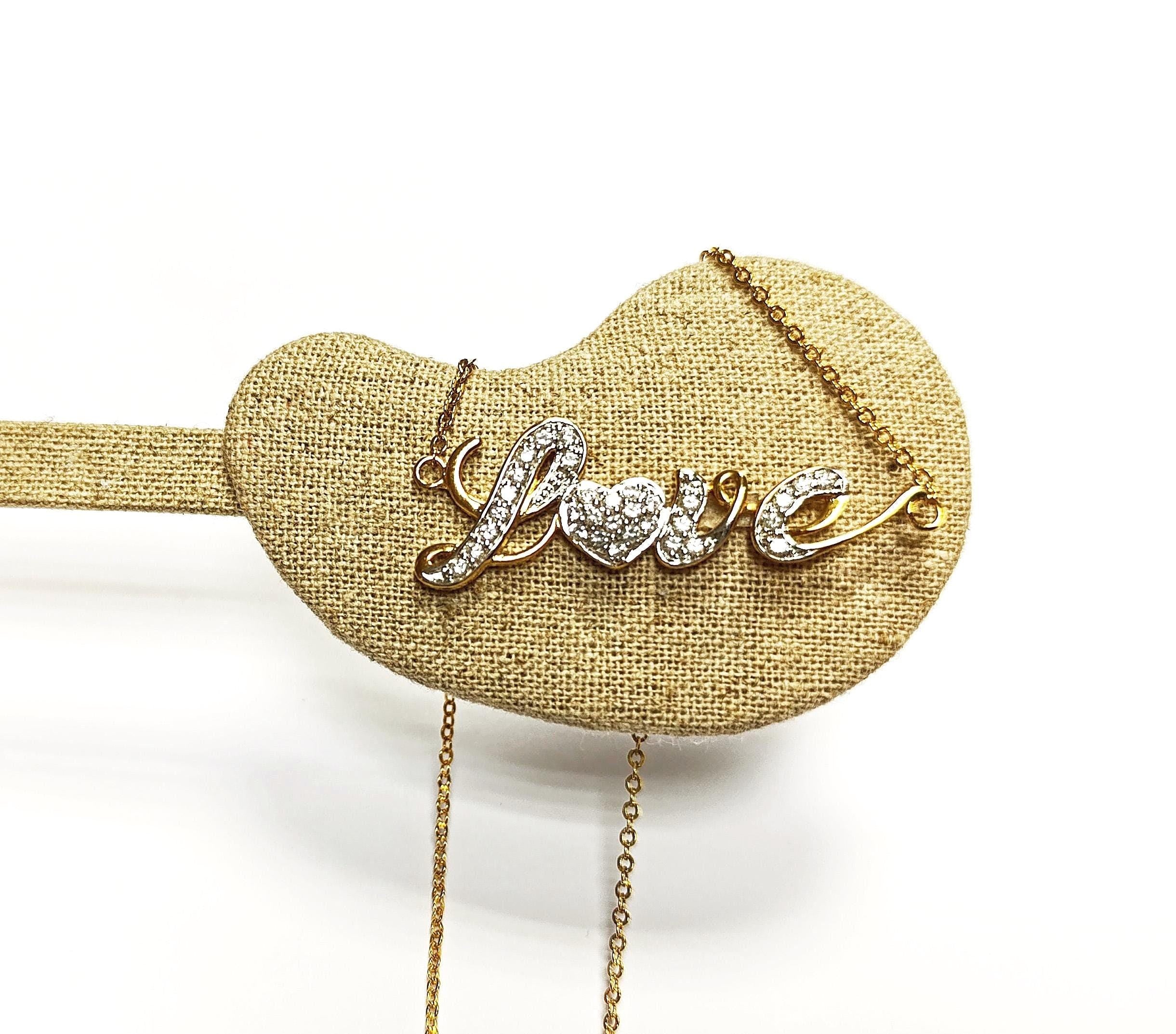 Gold Love Script Necklace, Romantic Gold-Plated Chain with Diamond Cz, Perfect Gift for Valentine's or Anniversary, for Girlfriend or Wife
