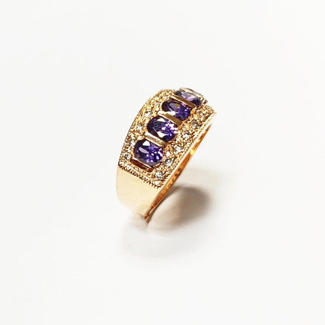 Amethyst Gold Band Ring, Elegant Purple February Birthstone, Luxurious Jewelry, Statement Gift