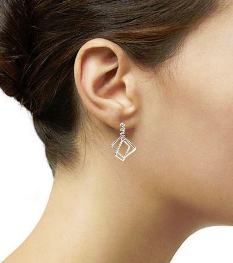 Sterling Silver Double Square Dangle Earrings • Modern Geometric Jewelry