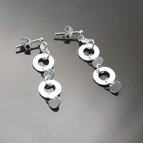 Disc Round Earrings, Sterling Silver, Discs Flat Disks Jewelry, Dangle Circle Shape earrings, Drop Geometric Earrings