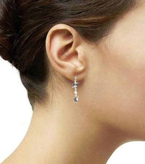 Trend Stars Earrings, Sterling Silver, Dangle Flat Star, Universe Cluster of Stars, Starry Constellation Jewelry, Cosmos Theme Shooting Star