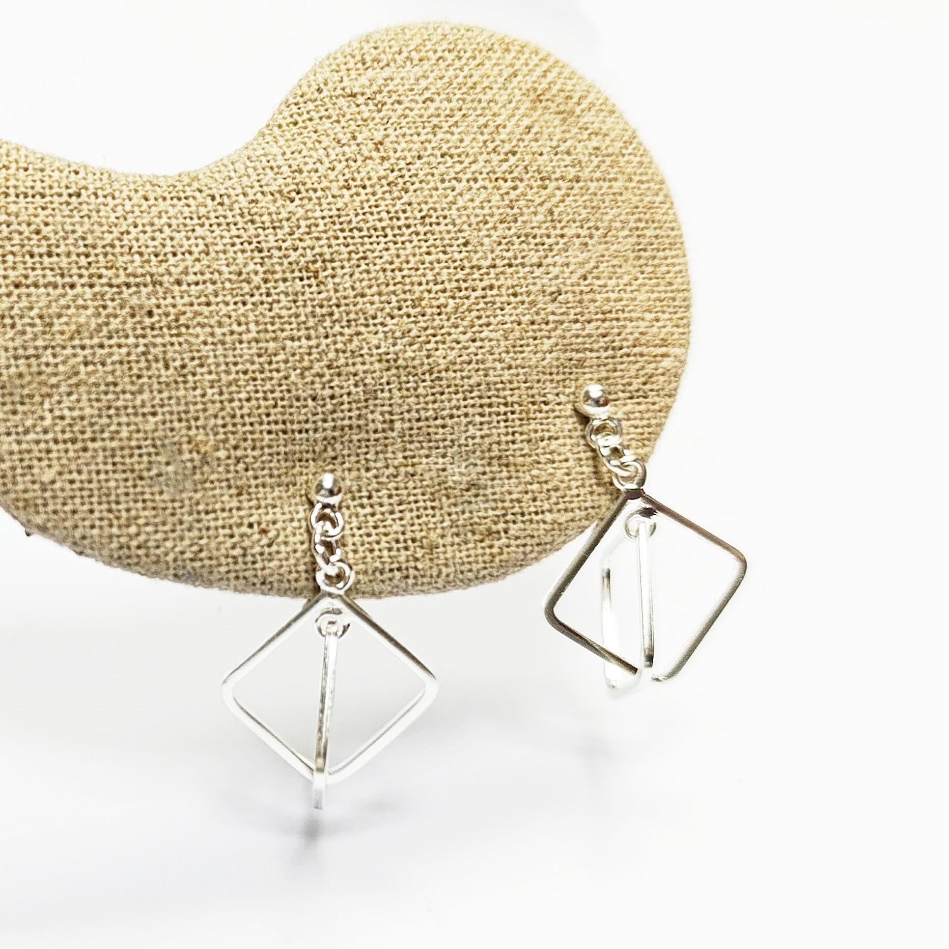 Sterling Silver Double Square Dangle Earrings • Modern Geometric Jewelry