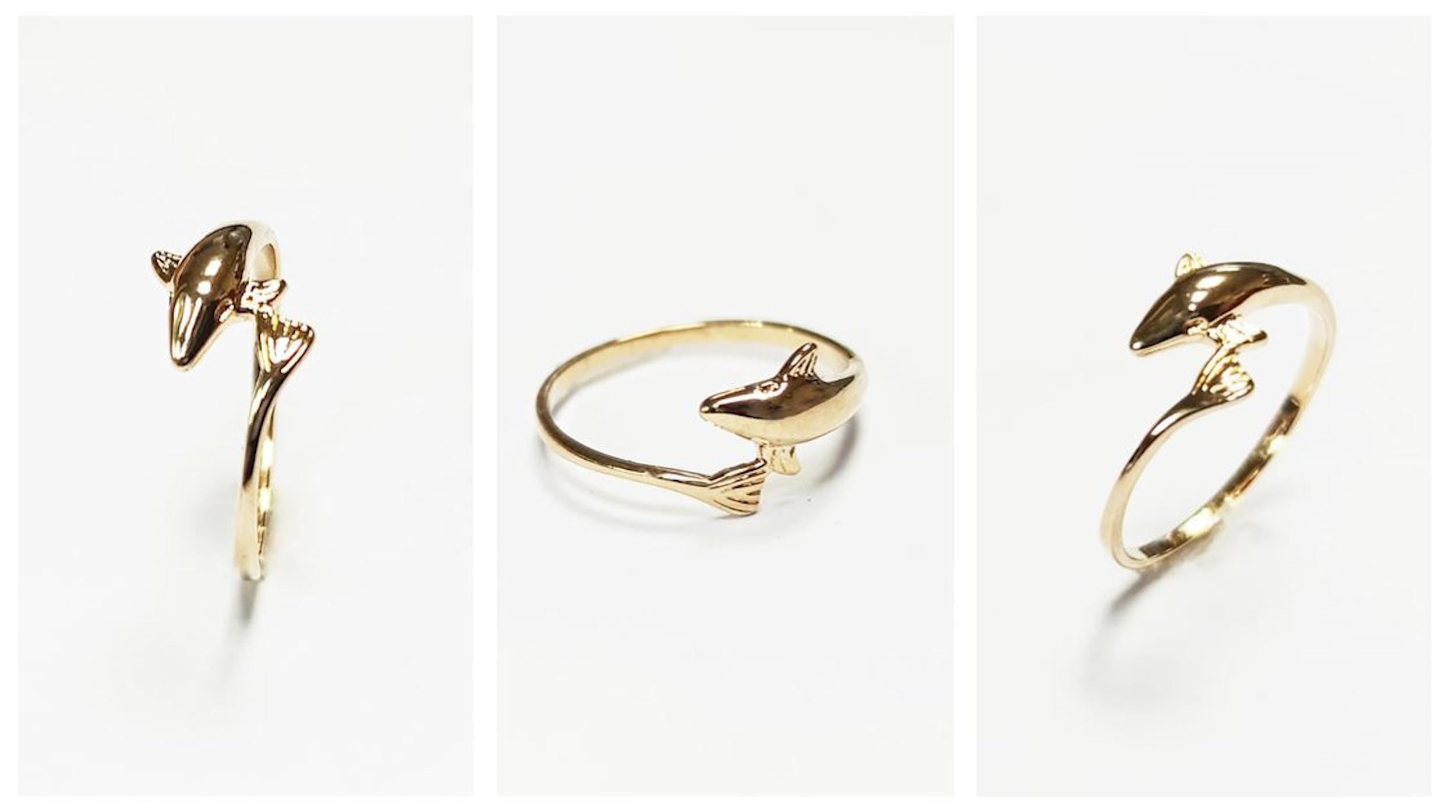 Dolphin Gold Ring • 18K Gold Plated • Ocean Marine Wildlife Fish Theme Band Ring • Sea Beach Lover Jewelry • Girls Unique Nautical Gift