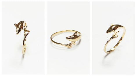 Dolphin Gold Ring • 18K Gold Plated • Ocean Marine Wildlife Fish Theme Band Ring • Sea Beach Lover Jewelry • Girls Unique Nautical Gift