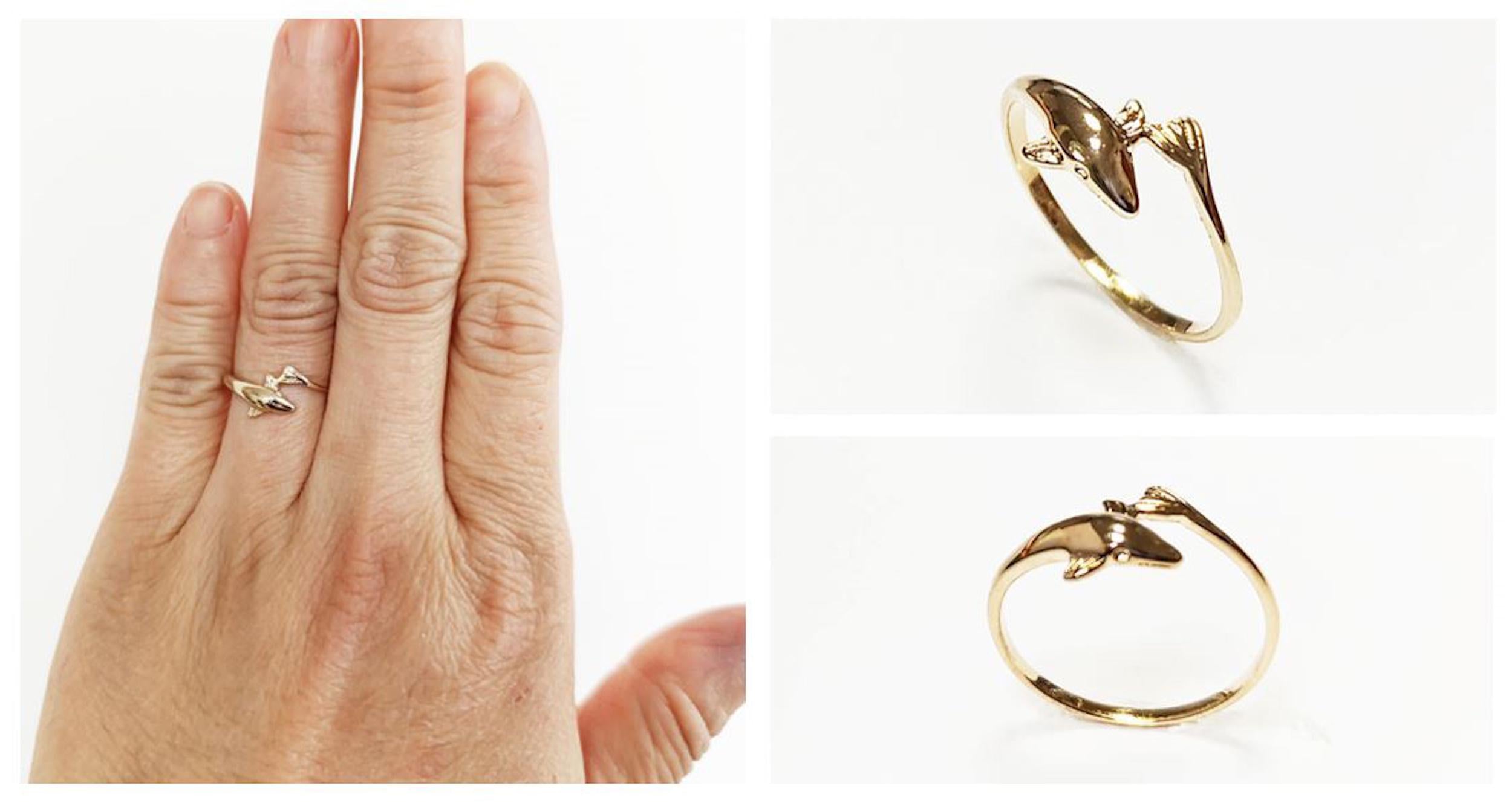 Dolphin Gold Ring • 18K Gold Plated • Ocean Marine Wildlife Fish Theme Band Ring • Sea Beach Lover Jewelry • Girls Unique Nautical Gift
